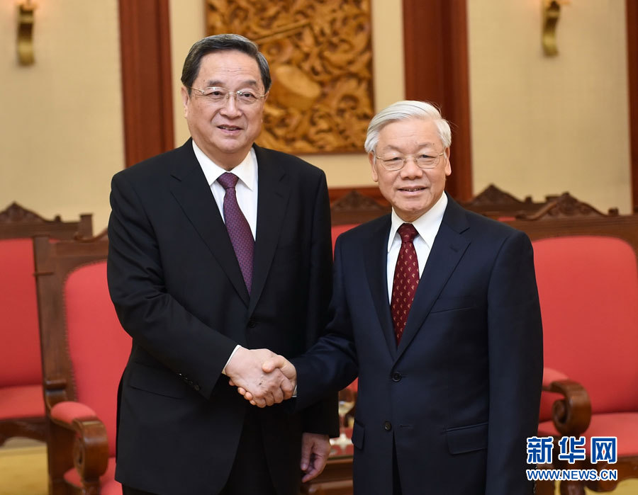 12月25日至27日，中共中央政治局常委、全國(guó)政協(xié)主席俞正聲對(duì)越南進(jìn)行正式訪問(wèn)。這是12月26日，俞正聲在河內(nèi)會(huì)見越共中央總書記阮富仲。 新華社記者劉建生攝