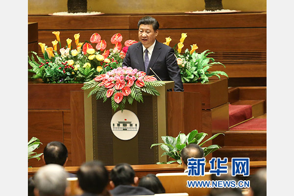 11月6日，中共中央總書記、國家主席習近平在越南國會發(fā)表題為《共同譜寫中越友好新篇章》的重要演講。 新華社記者 龐興雷 攝