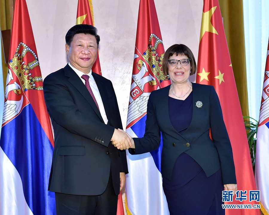 6月18日，國家主席習(xí)近平在貝爾格萊德會見塞爾維亞國民議會議長戈伊科維奇。 新華社記者李濤攝