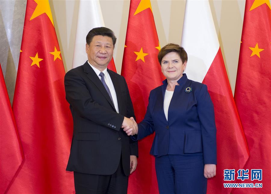 6月20日，國家主席習(xí)近平在華沙會見波蘭總理希德沃。新華社記者 謝環(huán)馳 攝  