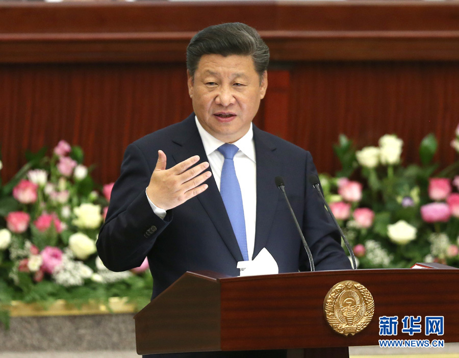 6月22日，國家主席習(xí)近平在塔什干烏茲別克斯坦最高會(huì)議立法院發(fā)表題為《攜手共創(chuàng)絲綢之路新輝煌》的重要演講。 新華社記者馬占成攝