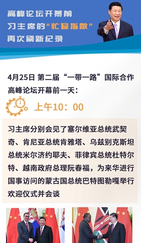 高峰論壇開幕前，習(xí)主席的&ldquo;忙碌指數(shù)&rdquo;再次刷新紀(jì)錄